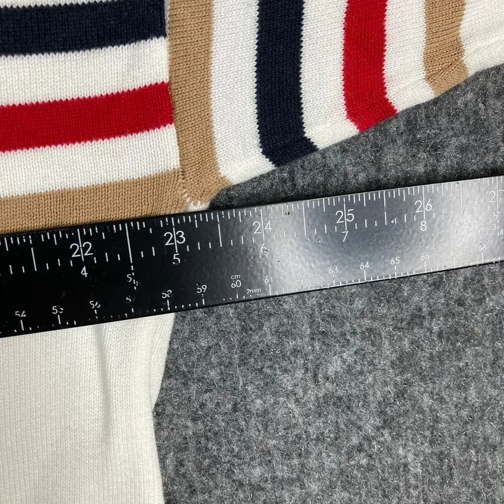 Tommy Hilfiger Sweater Mens L Cream Mock Neck Stripe‎ Logo Pullover